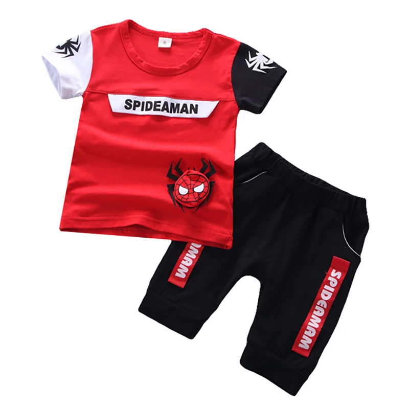 Летняя одежда для маленьких мальчиков футболка с рисунком Человека-паука шорты 2