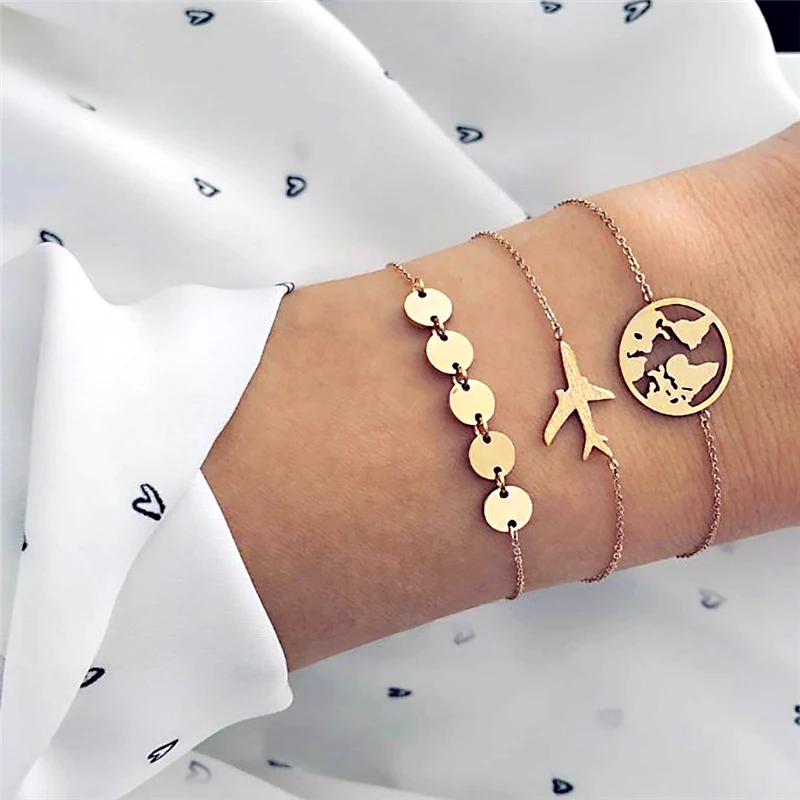 Женские браслеты с подвесками 3 шт./компл. креативные геометрические цепочкой и