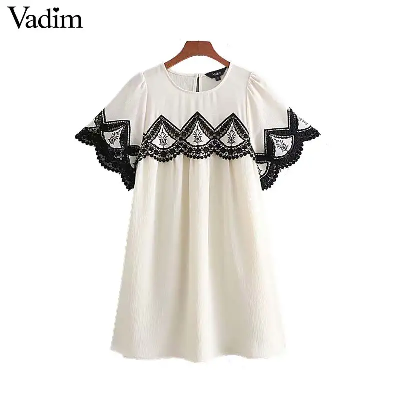 Vadim женское кружевное лоскутное белое мини-платье с коротким рукавом и круглым