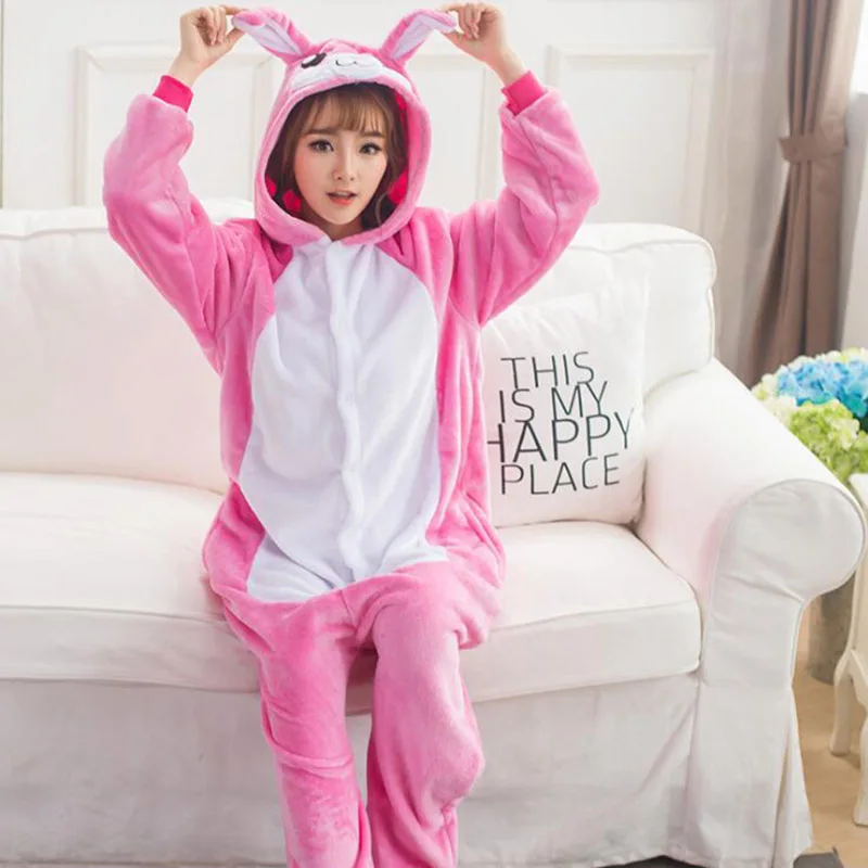 

Adult Anime Kigurumi Onesies Rose Rabbit Costume Women Cute Cartoon Animal Bunny Pajamas Onepieces Sleepwear Home Cloths Girl