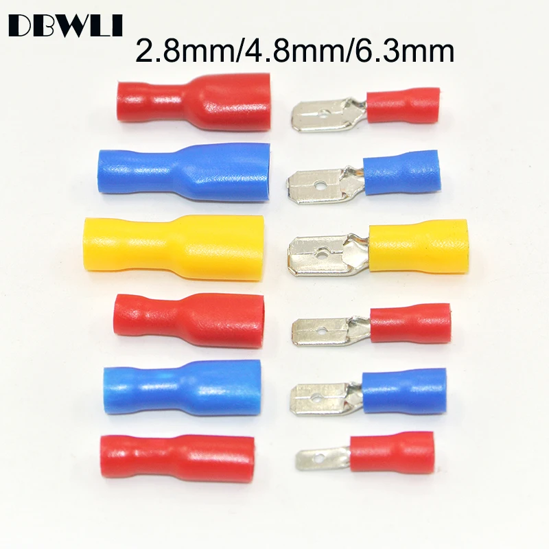 each color10pairs 100 шт., 50 пар, 2,8 мм, 4,8 мм, 6,3 мм, женский мужской разъем для электрической проводки, ОБЖИМНАЯ Изолированная клемма, лопата, FDFD2-250, MDD2-250 - Цвет: each color10pairs