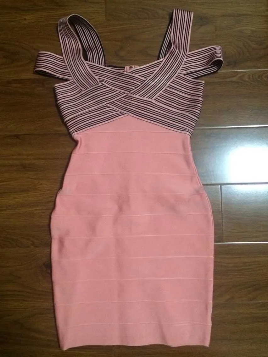 TOP Quality Women Sexy Jacquard Pink Rayon Bandage Dress 2015 Ladies Designer Bodycon HL For Girls | Женская одежда