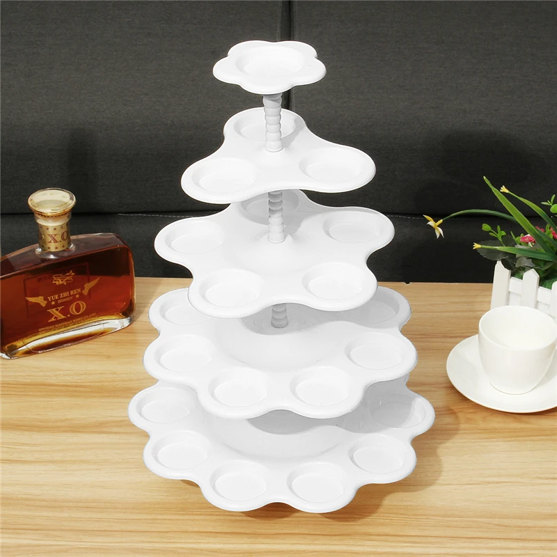 

5-Tier Plastic Cupcake Holders Creative Wedding Party Decoration Macaron Tower Cakes White Display Stand Storage Dessert Racks