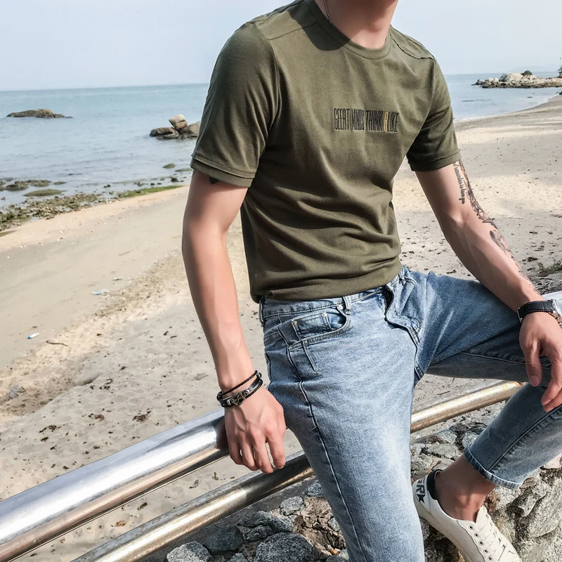 Мода 2019 лето для мужчин футболки Фирменная Новинка Slim Fit s Повседневная футболка