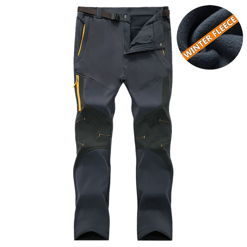 Большие размеры, L-7XL, флисовые прямые брюки, зима, мужские, 4 цвета, мужские, повседневные, бренд afs jeep, быстросохнущие брюки, толстые, ветрозащитные штаны - Цвет: ZDI902A Gray
