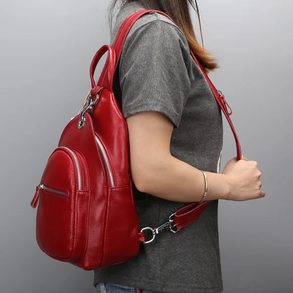 

Trendy Genuine Leather backpack women luxury brand Calfskin chest bag ladies multi-layer lock anti-theft mini backpack women bag