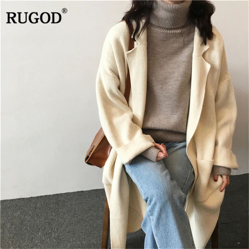 RUGOD Fashion Long Women Cardigans Casual Solid sweaters Autumn Winter Knitted Elegant Tops Clothes sueter mujer |