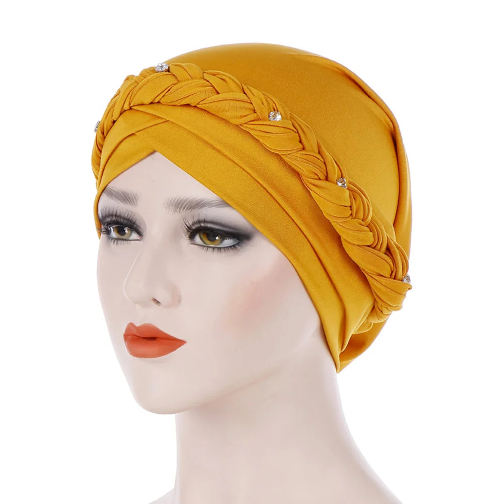 

Rhinestones Women Turban Gold Shiny Cancer Chmeo Hat for Lady Cotton Hat Indian Style Muslim Thin Head Wraps