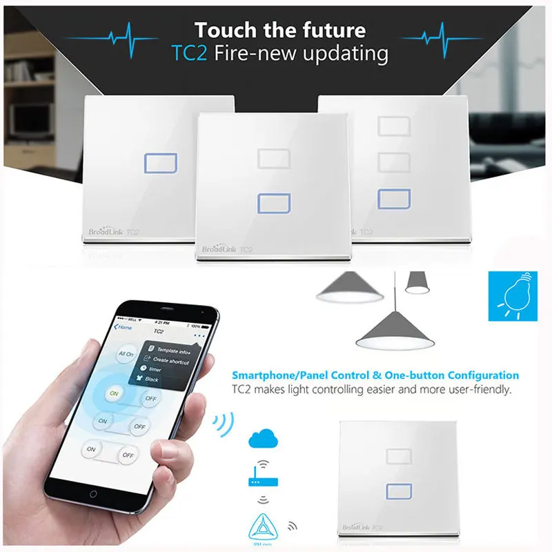 Настенный выключатель Broadlink TC2 стандарт Великобритании 1 2 3 Gang стеклянная панель