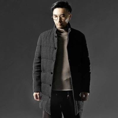 Мужская пуховая куртка LinenAll черная утепленная верхняя одежда средней длины с