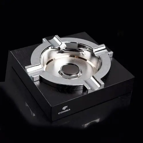 Высокое качество черный металл снег деревянная платформа пепельница для сигар держать 4 сигары
