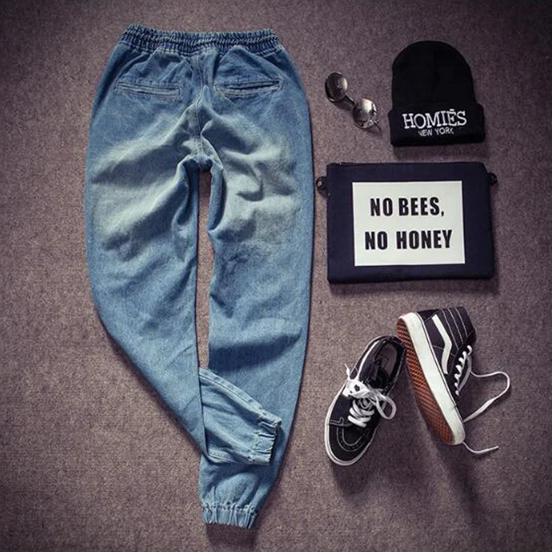 New Spring Summer Mens Denim Jeans Men Drawstring Slim Fit Joggers Pant Stretch Elastic Jean Pencil Pants Casual | Мужская одежда