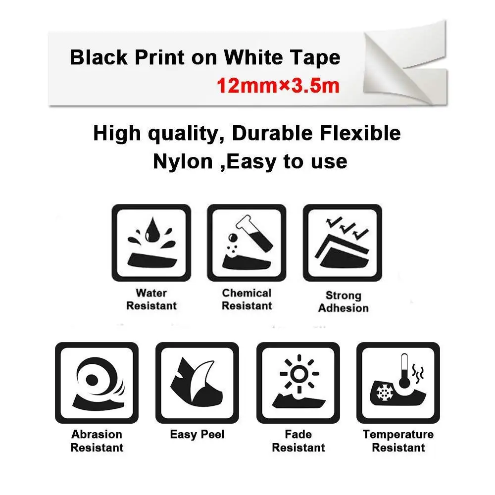 10 шт./лот 18488 12 мм гибкие нейлоновые этикетки Rhino S0718100 черно белые для этикеток DYMO