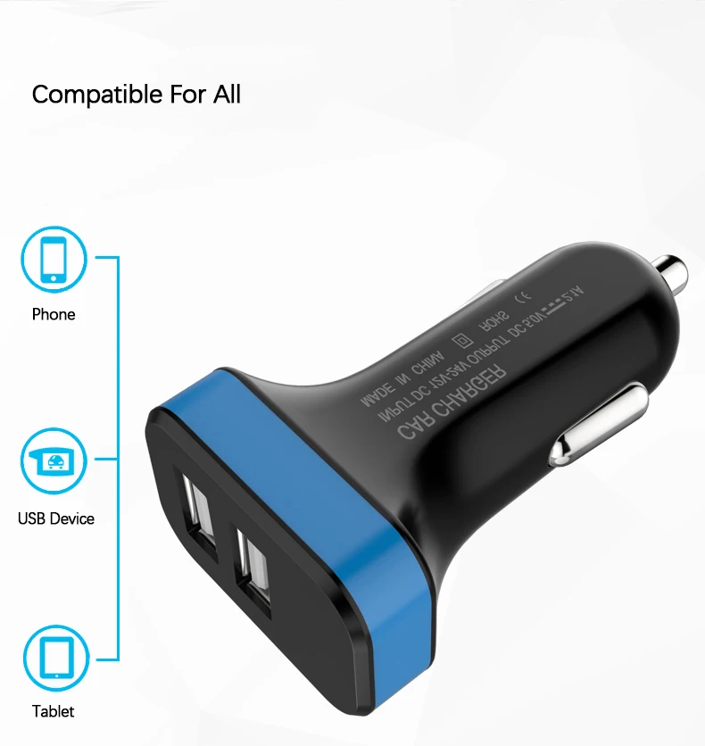 Светодиодный дисплей, автомобильное зарядное устройство с двумя USB разъемами для Apple iPhone XR XS 6 7 8 Plus huawei Xiaomi samsung S8 S9, автомобильный адаптер 2.1A
