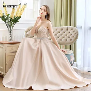 Простая Милая Шампанское длинное вечернее платье вечерние элегантные 2021 Robe De Soiree Кружевной Лиф Новые платья для выпускного вечера