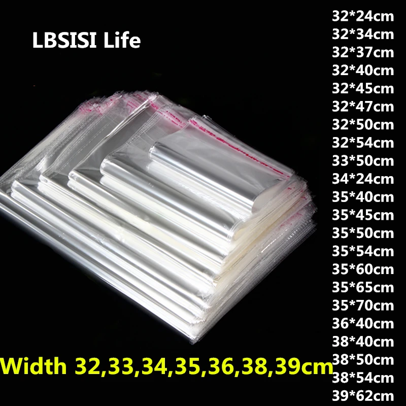 

Прозрачные пакеты LBSISI Life, 100 шт., 32, 34, 35, 36, 38, 39 см, прозрачные самоклеящиеся полиэтиленовые пакеты для большой упаковки одежды