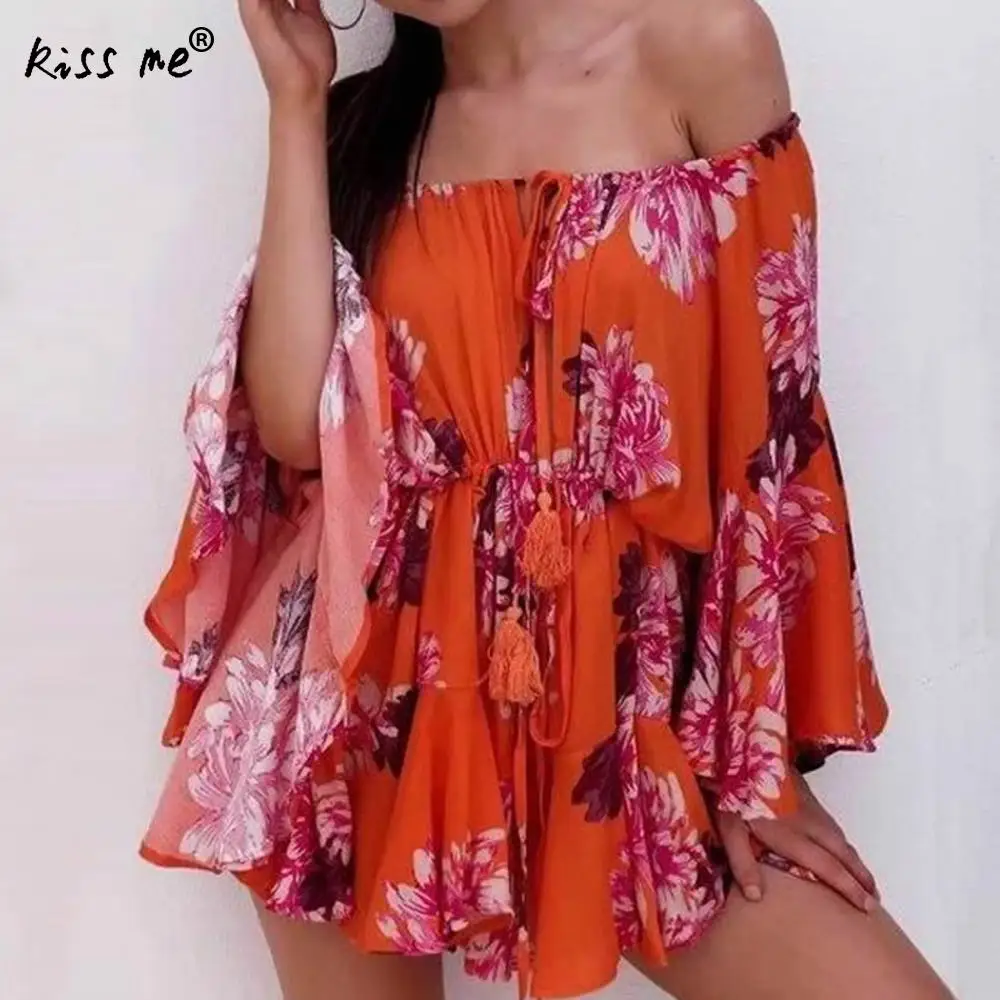 Для женщин ползунки чешские 2018 Ленточки Цветочный комбинезон оранжевый печати