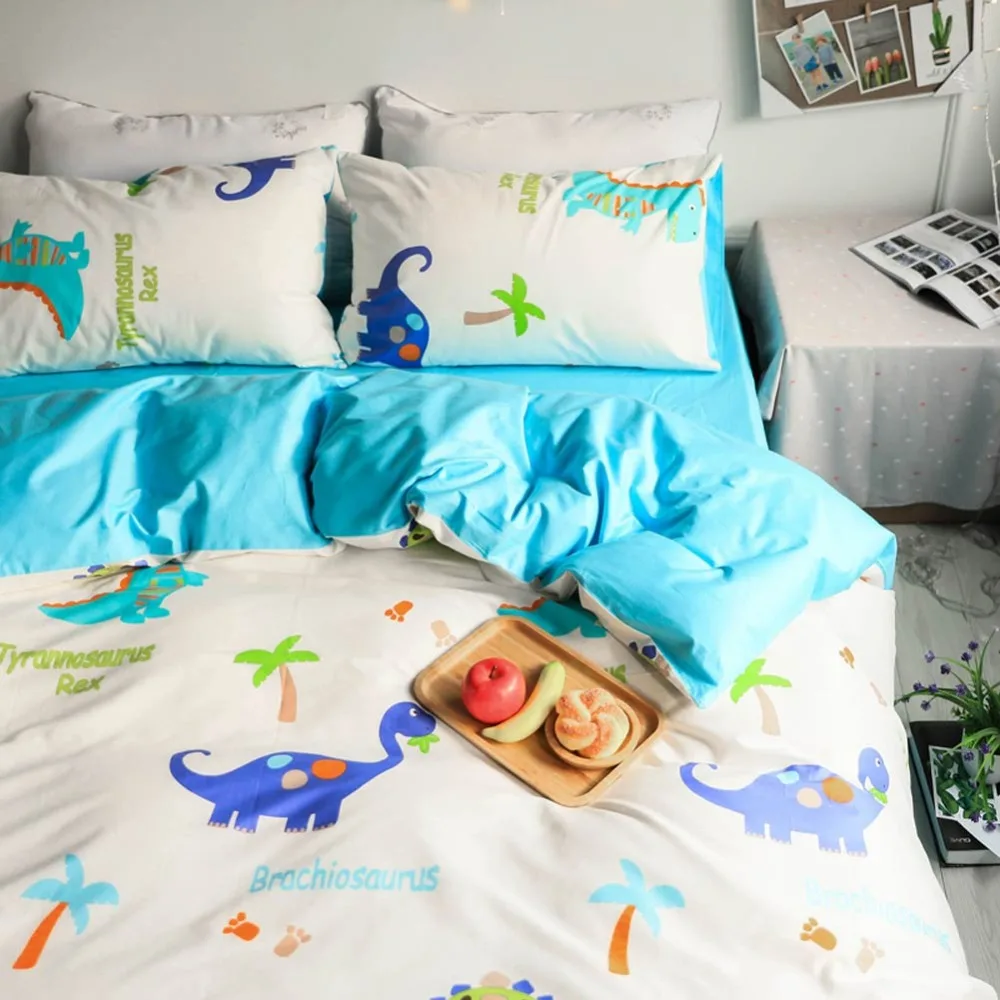 Svetanya Dinosaur Cartoon Bedding Set(flat Sheet Pillowcase Comforter Cover) Cotton Bedlinen Single Queen Full Double Size