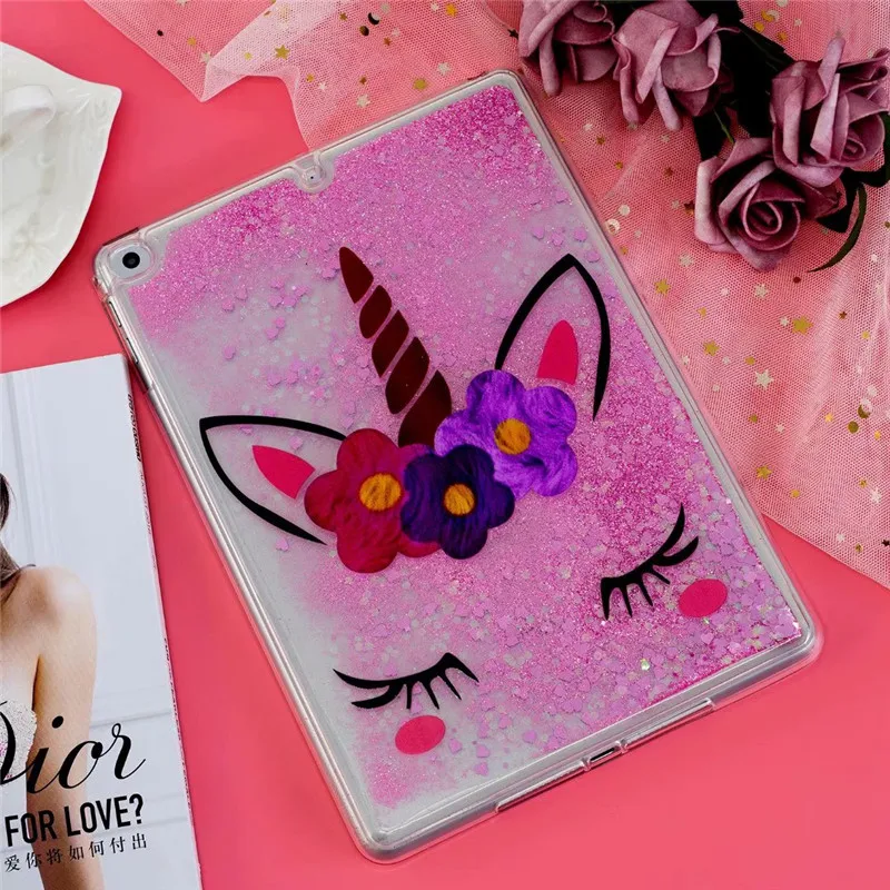 Чехол накладка из мягкого ТПУ с зыбучим песком и единорогом для iPad Air 1 2 9 7 2017 2018