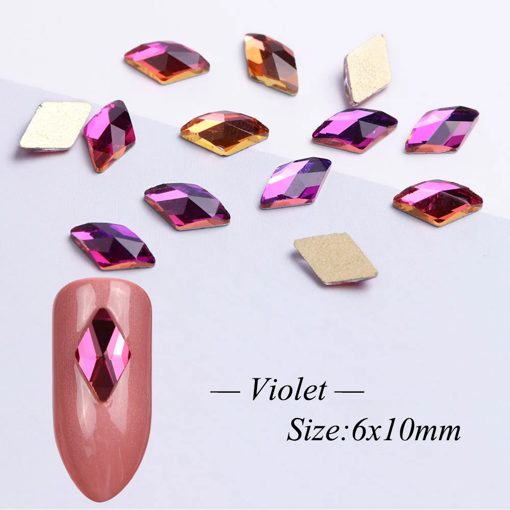 Кристаллы Стразы в форме ромба для ногтей 10 шт. стеклянные камни с плоским