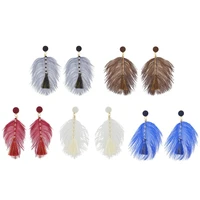 5 colors new fashion acrylic beads thread long tassel drop feather pendant dangle earrings for women bohemian party jewelry