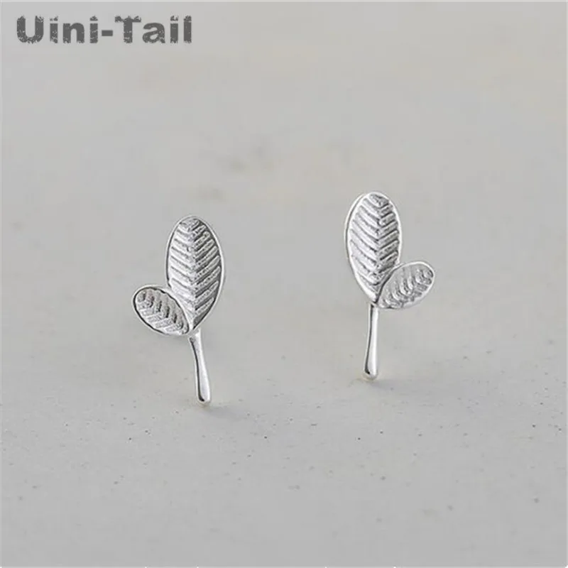 Женские серьги гвоздики Uini Tail из стерлингового серебра 925 пробы в форме листьев