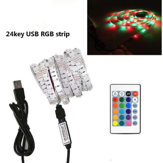 24keys RGB Strip USB Светодиодная лента лампа 2835SMD DC5V гибкий светодиодный светильник лента 1 м 2 м 3 м 4 м 5 М HD ТВ Настольный экран подсветка косой светильник ing - Испускаемый цвет: 24keys RGB Strip