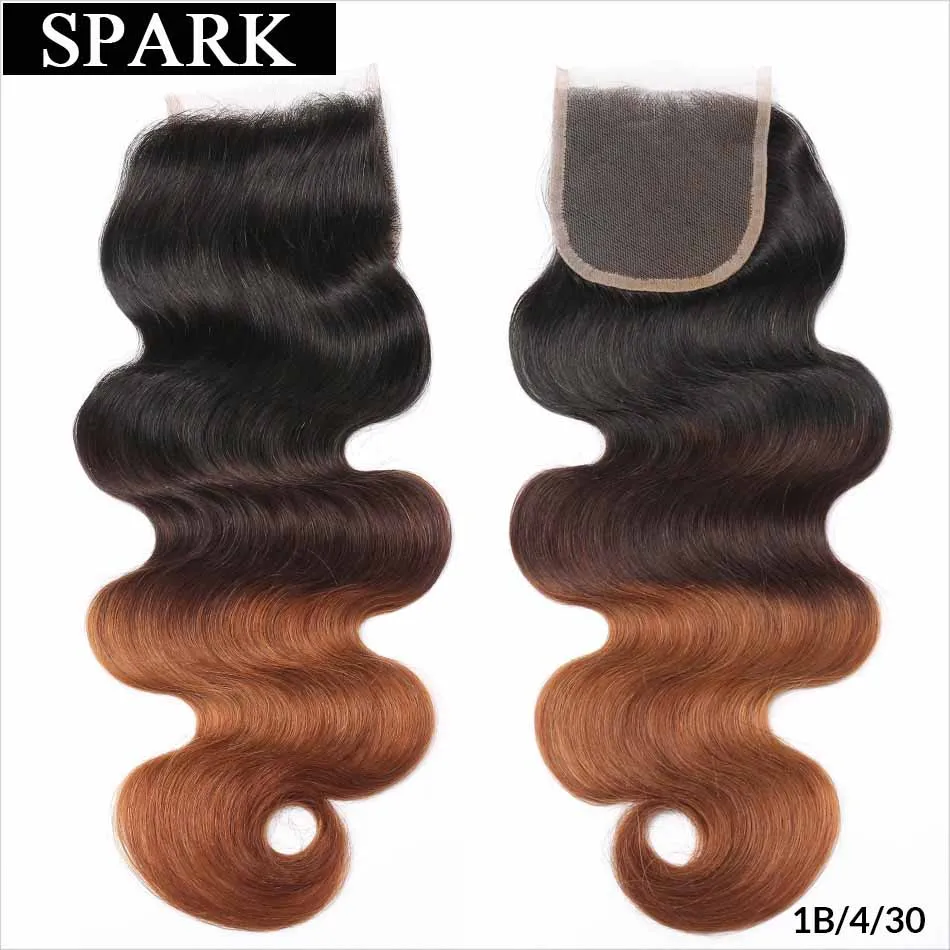 Spark Ombre бразильские волнистые человеческие волосы 4*4 Кружева Закрытие свободная