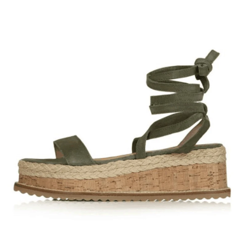 army green MCCKLE/женские летние сандалии с ремешками на лодыжках; сандалии-гладиаторы с открытым носком и перекрестной шнуровкой; модная женская повседневная обувь на плоской платформе со шнуровкой - Цвет: army green