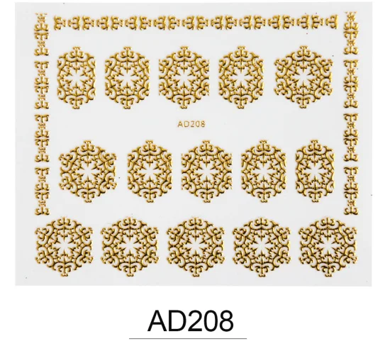 AD208 1 шт., золотые металлические 3D сверкающие ногти, наклейки, цветок, полная лоза, клейкие наклейки, маникюр, сделай сам, дизайн ногтей, слайды, TRAD201-212 - Цвет: AD208