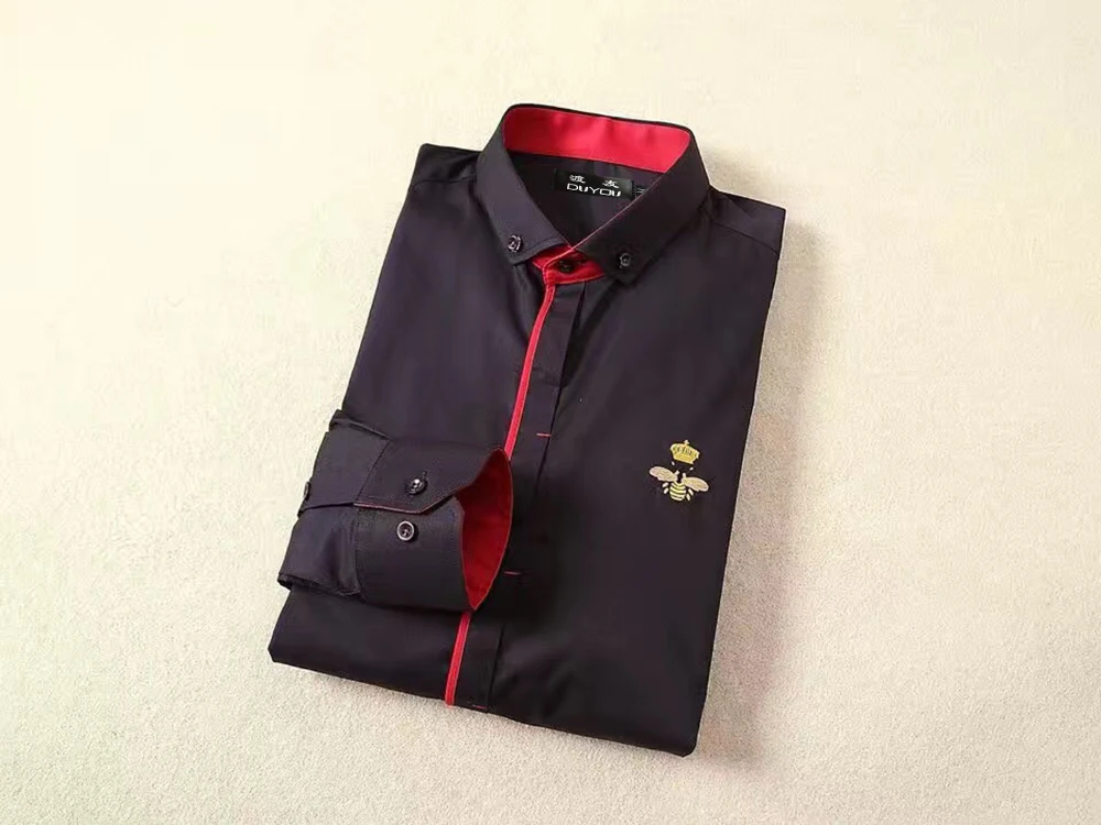 DUYOU бренд Для мужчин 100% хлопковая рубашка с длинными рукавами s Slim Fit Повседневная