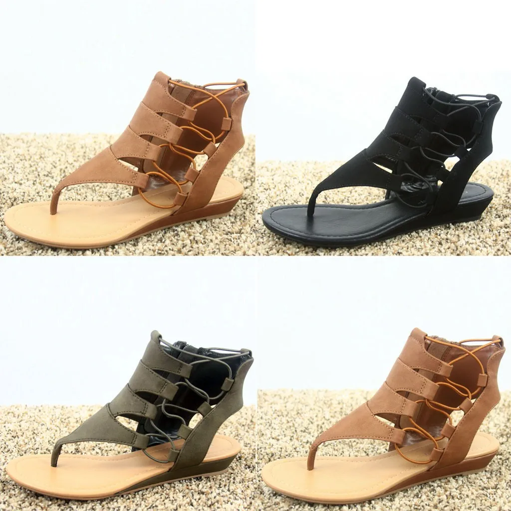 Женские босоножки с открытым носком на низкой танкетке ремешками лодыжке и