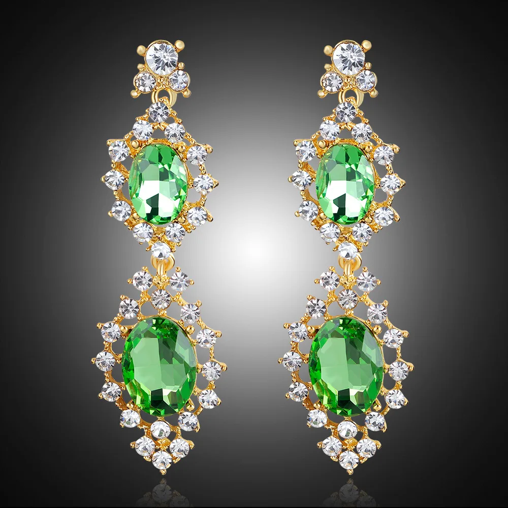 Модные роскошные золотистые серьги-подвески из металлического сплава стразы с