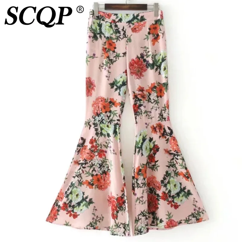 SCQP мода весна с цветочным принтом Для женщин Брюки Молния Fly MID женщина для