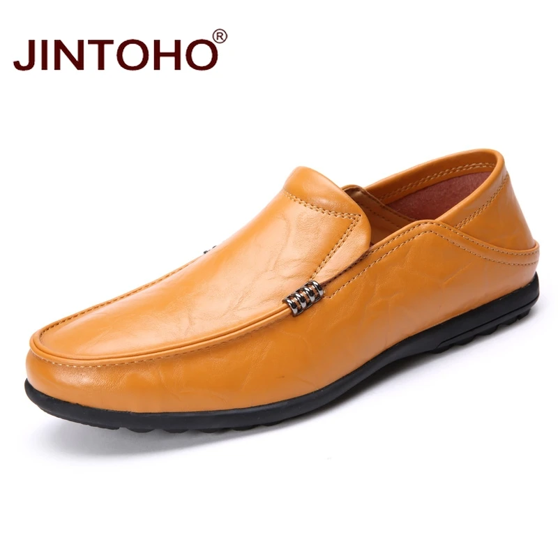 Лето jintoho/модная повседневная мужская обувь; дышащая мужская обувь; Мужская обувь из натуральной кожи без застежки; мужские кожаные лоферы на плоской подошве - Цвет: huang zong