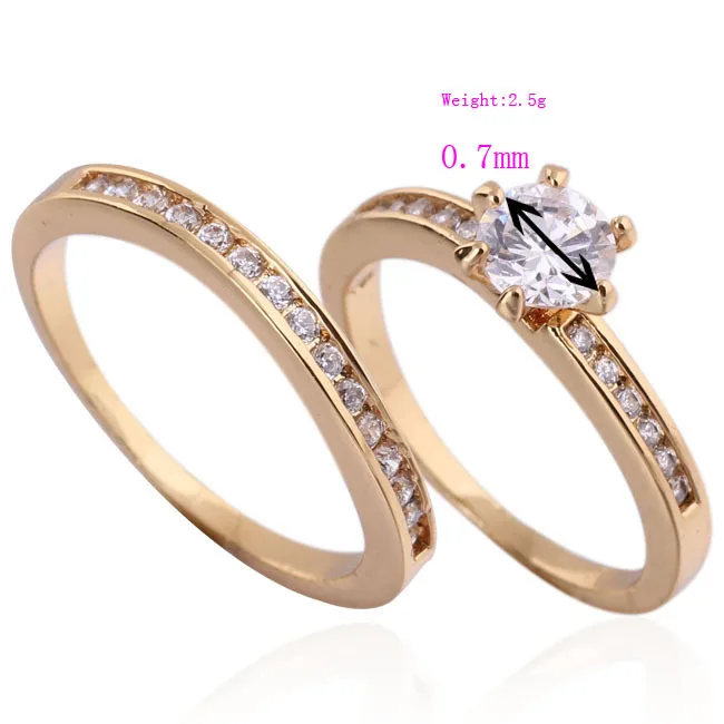 2 шт. классический набор колец желтого золота с Для женщин Обручение свадебные