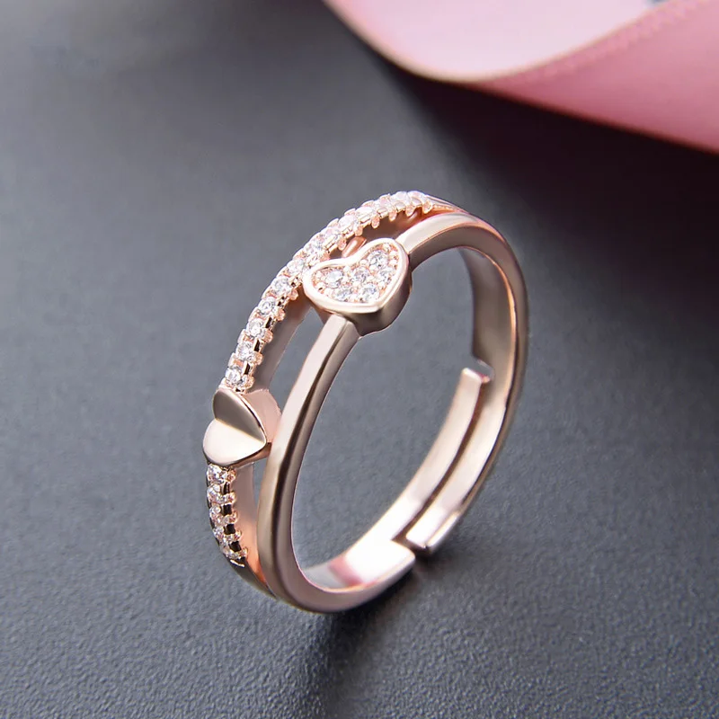 

Romantic rose gold color Love Heart Shape Cubic Zircon Finger Rings 925 sterling Silver AAAAA Zircon Engagement Wedding Rings