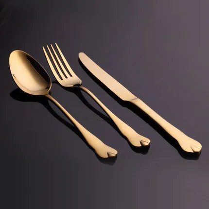 Gold 3pcs Роскошный Золотой набор столовых приборов 3 шт. столовая посуда из нержавеющей стали наборы нож вилка, ложка, посуда кухонные инструменты - Цвет: Gold 3pcs