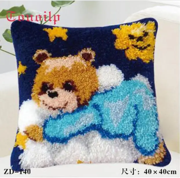 Pillow &quotdo it yourself&quot Cartoon animal Blue bear method needlework kit latch hook rug Unfinshed / embroidered carpet pattern | Дом и