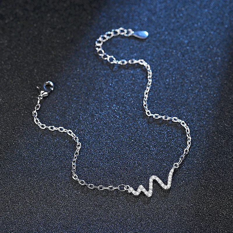 New Fashion Silver Color Heart Beating ECG Chain Link Bracelet For Women Pulseras Mujer Charm Femme | Украшения и аксессуары