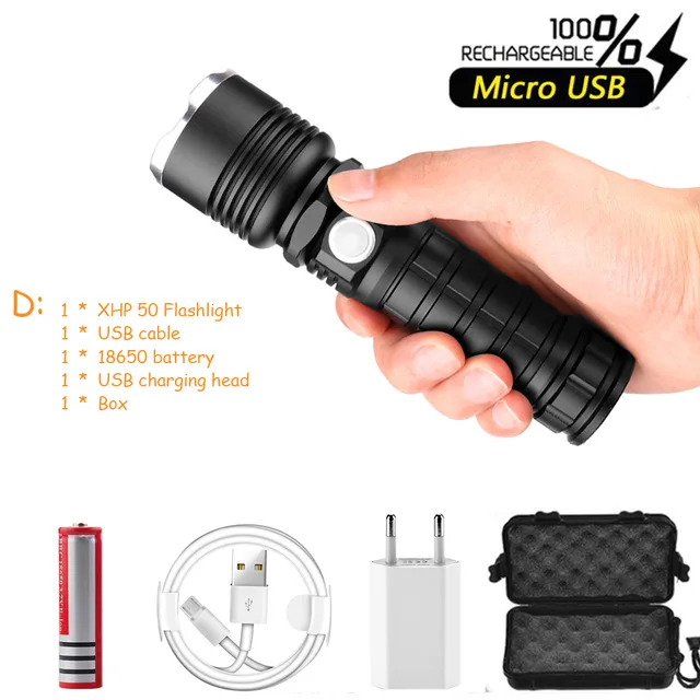 Package D Супер яркий светодиодный фонарик XHP70.2 самый мощный фонарик USB Zoom СВЕТОДИОДНЫЙ Фонарь XHP70 XHP50 18650 батарея Лучший Отдых на природе - Испускаемый цвет: Package D