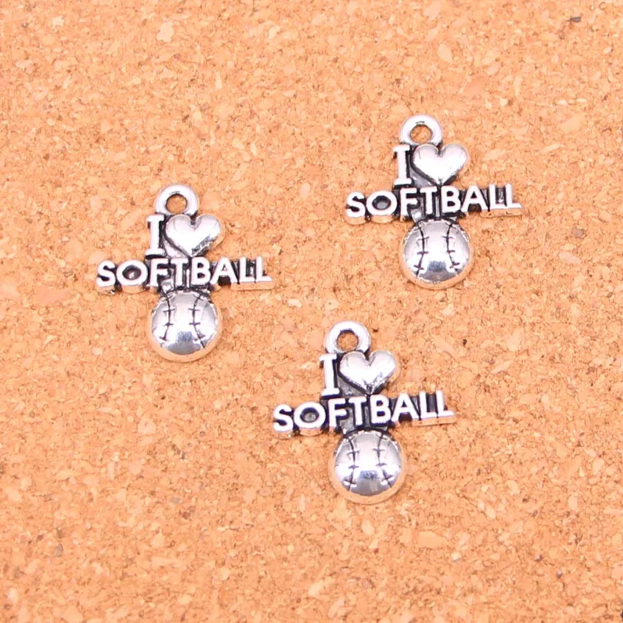 86 шт. антикварные посеребренные Подвески I love softball Diy ювелирные изделия ручной