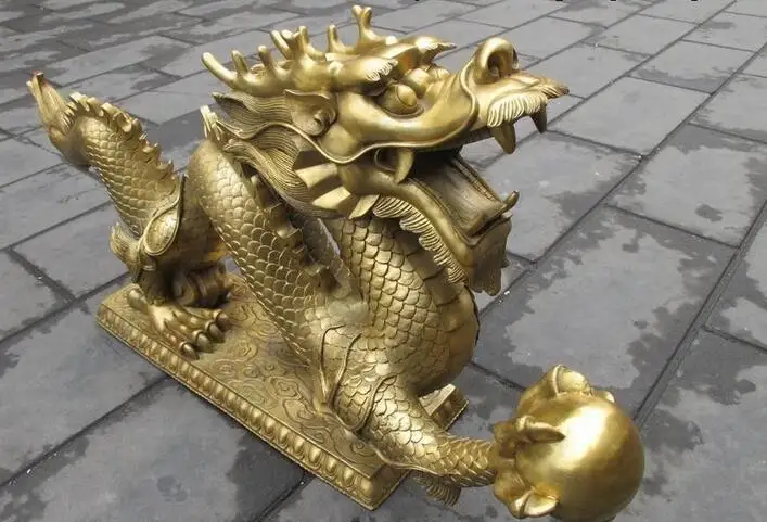 Огромная Китайская классическая медная Статуэтка дракона из чистой латуни | Дом