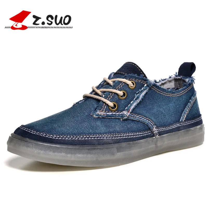 Z. Suo Brand 2019 Fashion Men's Shoes Casual Canvas Denim for Men Lace Up Breathable Zapatillas Hombre Retro Beige | Обувь