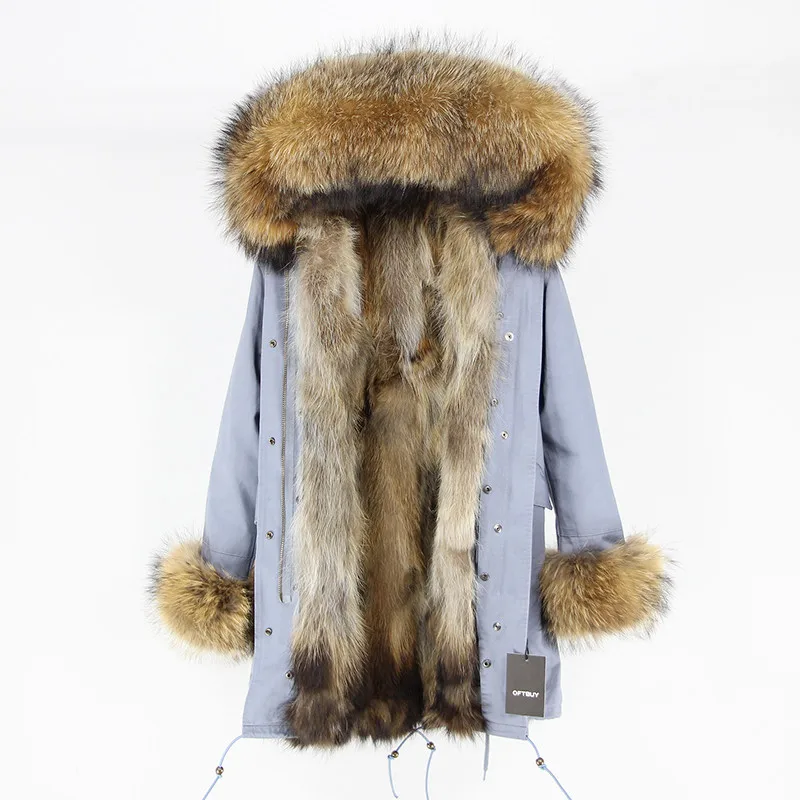 OFTBUY 2019new parkas зимняя куртка женская парка натуральный мех пальто натуральный большой енот меховой воротник Лисий меховой вкладыш - Цвет: grey coat