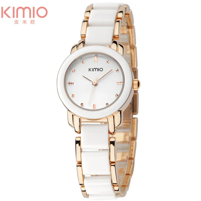 gold white Kimio Роскошные модные женские часы кварцевые часы браслет Наручные часы браслет из нержавеющей стали женские часы с подарочной коробкой - Цвет: gold white