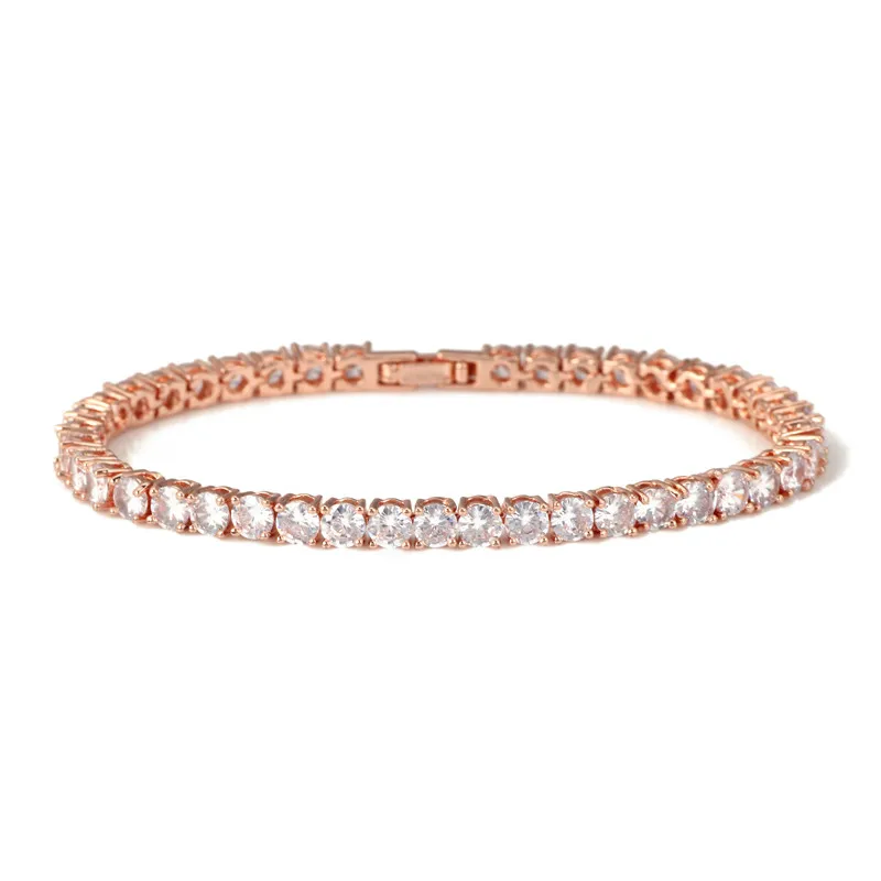 Rose Gold Однорядный Теннисный браслет для мужчин Bling Iced Out кубический циркон медь 4 мм/5 мм хип хоп теннисная цепочка золото/серебро/розовое золото браслет - Окраска металла: Rose Gold