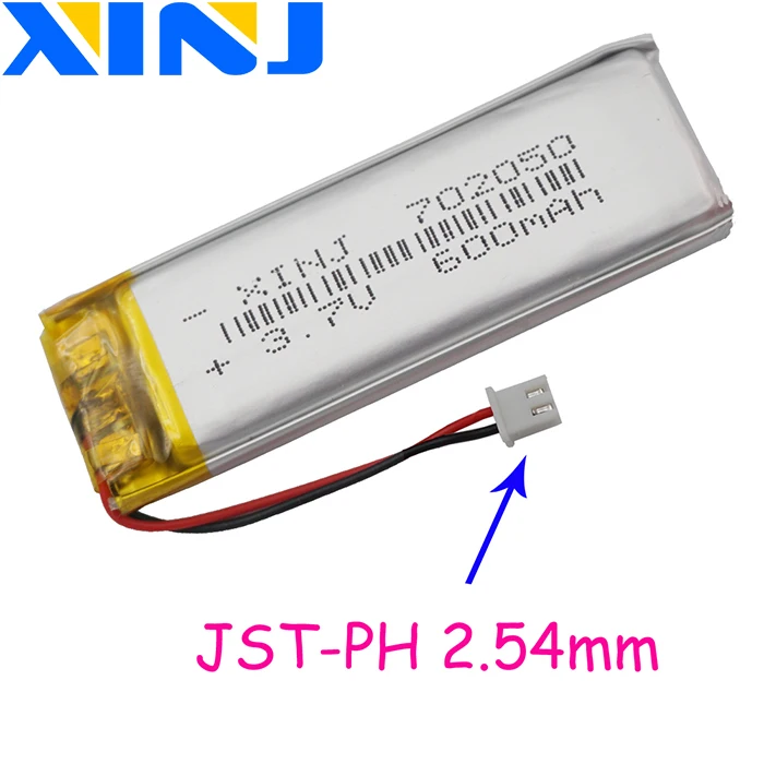 Xinj 3,7 V 600 mAh Li-Po полимерная Батарея 702050 2pin JST-PH 1,0/1,25/1,5/2,0/2,54 мм разъем для Камера gps музыкальный плеер навигации