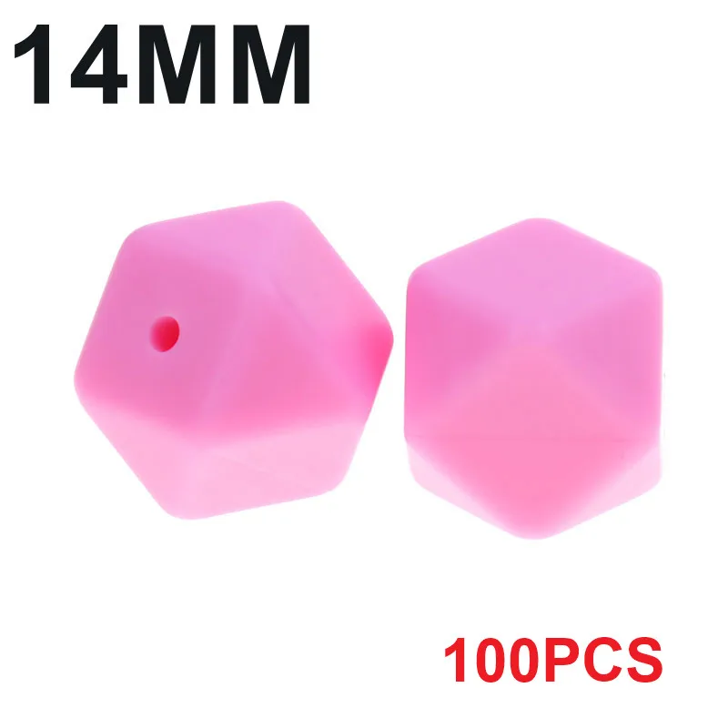 16 Pink Fkisbox, Bpa бесплатно, 14 мм, 100 шт., силиконовые шестигранные бусины, детские жевательные прорезыватели, прорезыватели, ожерелье, соска, цепочка, сделай сам, подарок для малышей - Цвет: 16 Pink