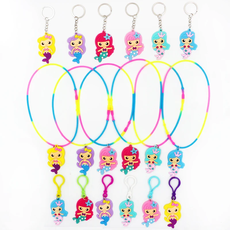 6pcs Mermaid Set Necklace Keychain Wristband Birthday Party Decorations Kids Mermaid Party Gifts for Kids Party Decorations. Q
